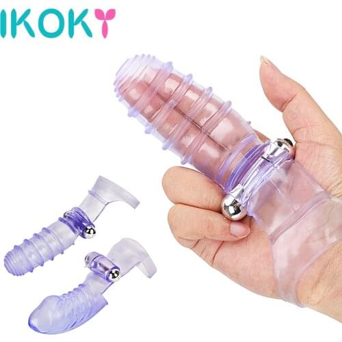IKOKY Female Masturbator Finger Vibrator Sex Toys For Women G-spot Massage Vibrating Finger Sleeve Silicone Adult Products