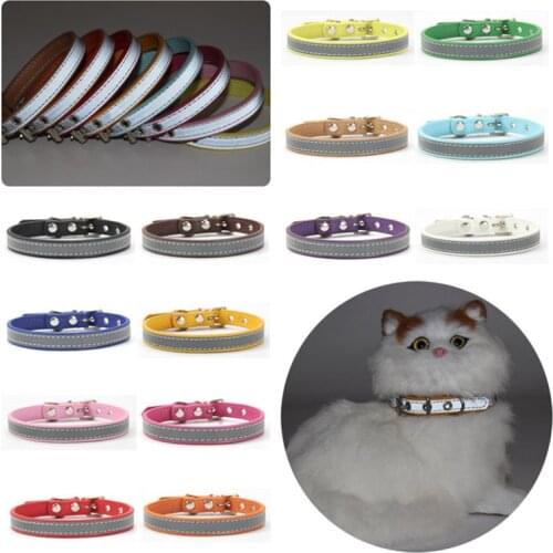 New Reflective Pet Dog Collar PU Leather Adjustable Necklace Colorful Small Pet Supplies Collars for Puppy Cat Dogs