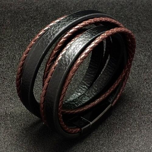 Vintage Men Wrap Bracelet Multi-layer Handmade Braided Leather Bangle Retro Hand Jewelry Casual Wristband Male Boys Gift SH043H