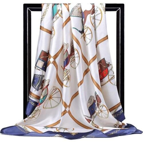 Scarves for Women Brand Print Silk Scarf Female 90x90cm Satin Square Shawl Fashion Bandana for Head Hijab Scarfs For Ladies