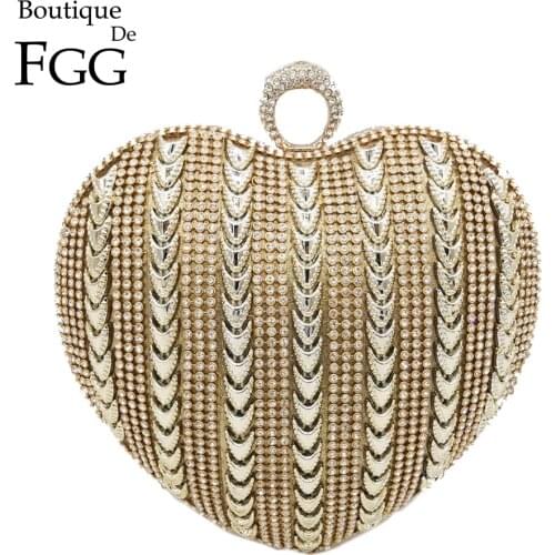 Boutique De FGG Finger Ring Women Crystal Heart Clutch Evening Bags Wedding Party Bridal Knucklebox Minaudiere Handbag and Purse