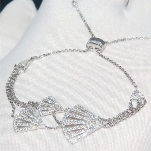 SLJELY High Quality 925 Sterling Silver Multilayer 3 Fan Shaped Bracelet Pave CZ Zircon Stones Women Fine CROISETTE Jewelry