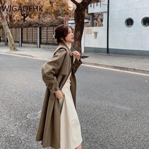 WIGADFHK 2021 Korean Autumn And Winter New Wool Coat Womens Mid-length Loose Lace Solid Color Double-sided Wool Coat Jacket