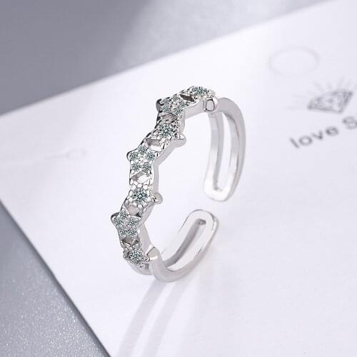 925 Sterling Silver Fashion Crystal Geometry Open Finger Ring Zircon Embellished Jewelry For Women Wedding Party Jewelry Gifts