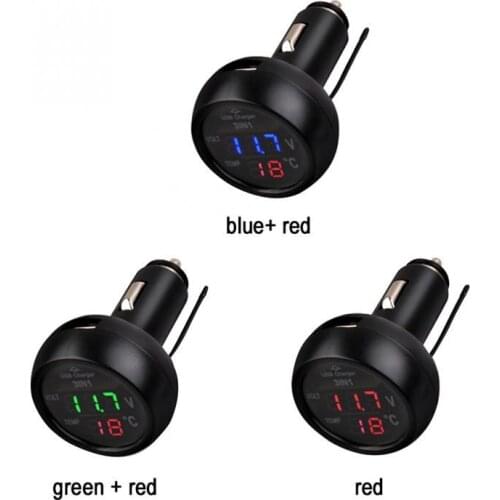 1Pc 12V 24V Car Digital Voltmeter 3 In1 USB Car Charger Voltmeter Thermometer LCD Display For RV Camper Truck Trailer Van