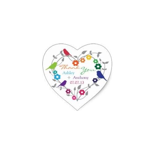 3.8cm Rainbow Theme Birds Flowers Wedding Favor Tags Heart Sticker