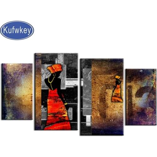 4 Panel African woman diamond painting,full,square,round diamond embroidery,mosaic diamond diy handwork,Lady,Multi-Panel