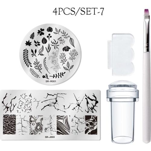 MEET ACROSS 4PCS Nail Stamping Plates Set Nail Art Templates Stamping Plate Design Flower Steel Geometric Printing Stencil Image