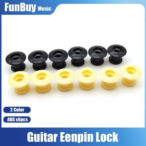 6pcs Electric Bass Guitar Strap Lock ABS End Buttons Black/Ivory StrapLock Locking Pegs Pins