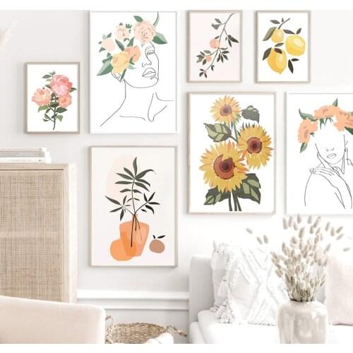 Abstract Sunflower Fruit Plant Minimalist Wall Art Canvas Painting Nordic Posters And Prints Wall Pictures For Living Room Decor