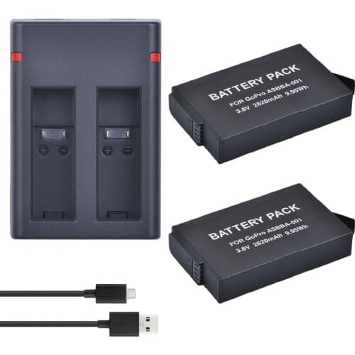 Powertrust 2pcs 2620mAh for GoPro ASBBA-001 Camera Battery +USB Dual Charger Battery for Gopro Fusion 360-degree Camera