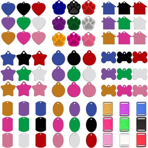 180pcs/lot Custom Personalized Engraved Pet ID Tag Bone Paw 9 Shapes Identification Dog Cat Charm Double Sided Tag Mixed Color