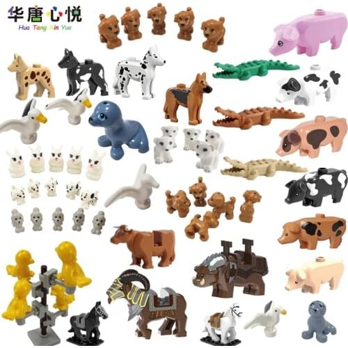 Locking City Animals Pet Horse Parrot Building Blocks Educational Toys Model Seagull Sea Lion Set Citys Animal Gift For Children