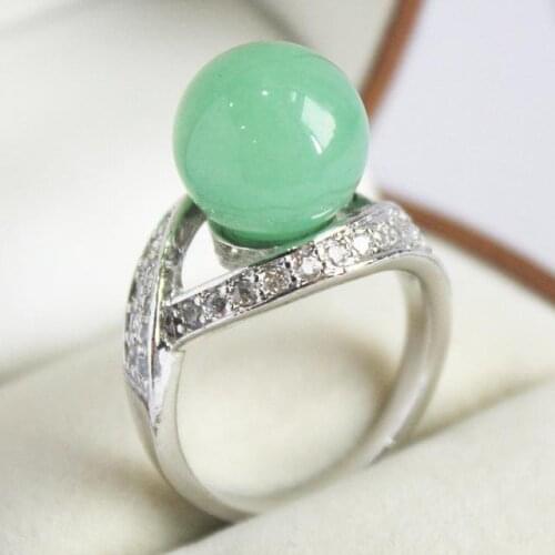 Elegant ladys plated with crystal decorated &12mm light green stone ring(#7 8 9 10) 35