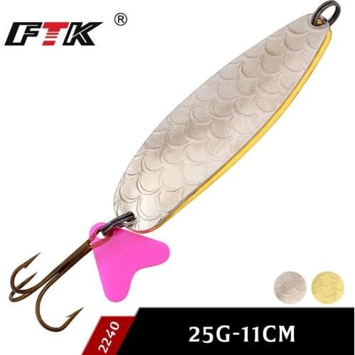 FTK 1PC 2 Color Metal Spinner Fishing Lure Hard Baits Spoon 8cm/25g With 1# and 2# Hook Sequin Paillette Wobbler Tackle