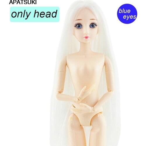 White Hair Doll Head For 1/6 BJD Doll Heads With Long Straight WIG Blue Eyes Heads for 11.5" Dolls Accessories Kids DIY Toys