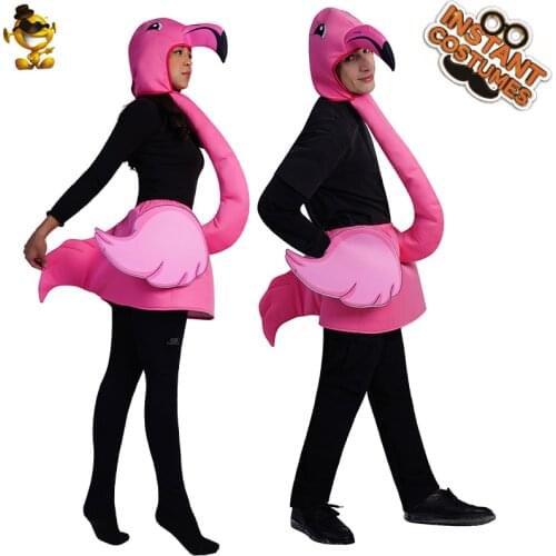 QLQ Adult Flamingo Costume Cosplay Cute Pink Flaomingo Jumpsuit Coulples Costumes for Adults Funny Role Play Halloween Party