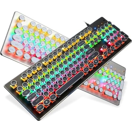 Mechanical Gaming Keyboard with True RGB Backlit Collapsible Wrist Rest 104-Key Blue Switch Retro Round Keycap