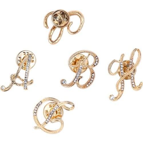 Women Men A-Z Letter Brooch Rhinestones Crystal Silver Color English Alphabet Metal Pins Cute Jewelry Accessories Christmas Gift