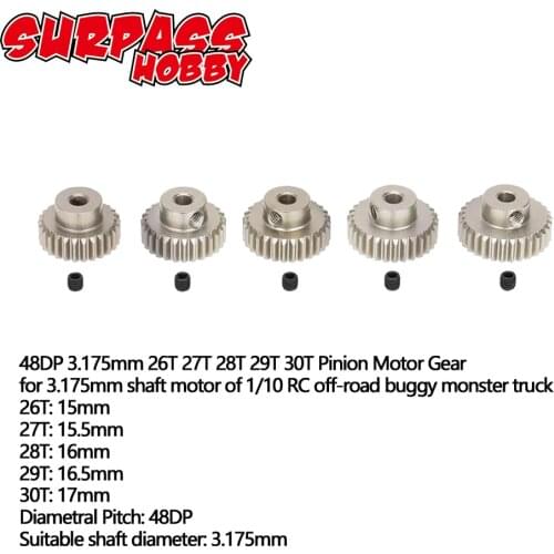 48DP 3.175mm 26T 27T 28T 29T 30T Pinion Motor Gear Combo Set for 1/10 RC Car Brushed Brushless Motor