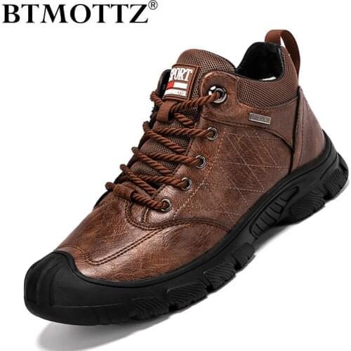 Leather Men Boots Winter Warm Plush Mens Boots Men Outdoor Climbing Sneakers No-slip Rubber Shoes Fashion Mens Treking Shoes