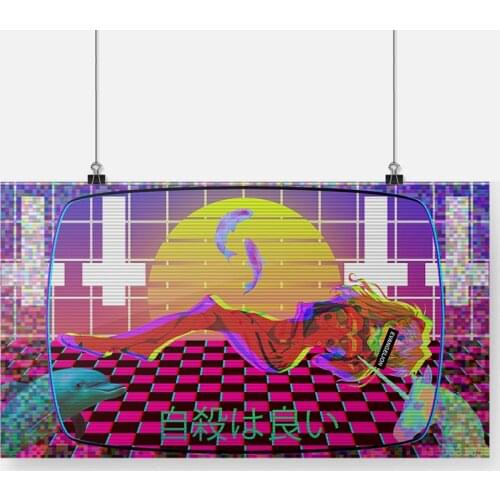 Vaporwave Neon Asuka Langley Sohryu Poster Framed Wooden Frame Canvas Painting Wall Art Decor Study Home Decoration Prints