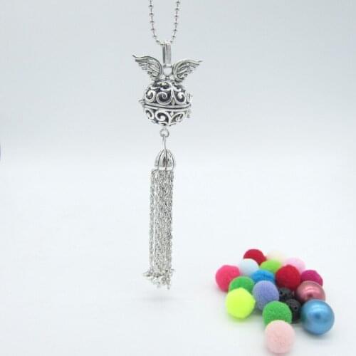 New Style Antique Silver Wing with Dolphin Tassel and 16mm Chime Ball Music Speaking Pregnant Necklace Diffuser Jewelry