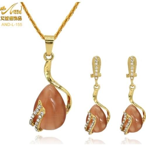 Wholesale Gold Color Wedding Jewellery Set Bridal Jewelry Cubic Zirco Necklaces and Earings For Women African Bijoux Jewelries