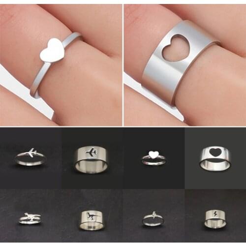 Couple Ring Airplane Dinosaur Heart Jewelry Couple Ring Attendant Wedding Set Aviation Lover Gift Women Men Pilot & Flight
