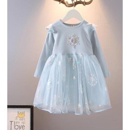 Frozen 2 Elsa Princess Long-sleeved Girls Dress Fairy Sequined Mesh Dresses Christmas Halloween Party Birthday Gift