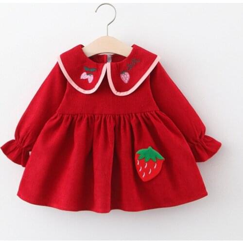 Baby Girl Dress Children Strawberry Pattern Tutu Long-Sleeve Dress Kids Birthday Party Princess Dress Toddler Autumn Clothing