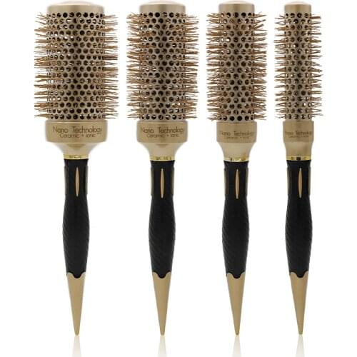 Professional Gold Nano Techology Aluminum Hairbrush Ceramic Ionic Round Comb Fast Natural Styling Blow Hair Barrel Brush 4 Sizes