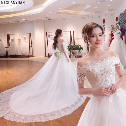 Real Image Elegant Off the Shoulder Appliqued Lace Sleeveless Off the Shoulder Puffy Ball Gown Wedding Dresses