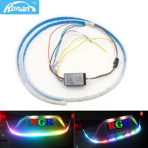 RONAN Multicolor RGB Rear Trunk Tail box Light Dynamic Streamer Brake Turn Signal Warning LED Strip Lighting 70bead Car Styling