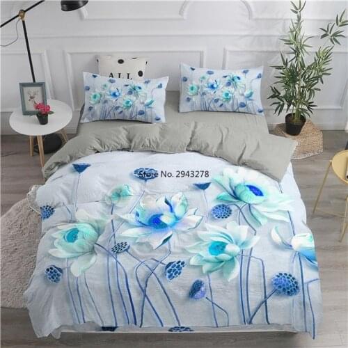 3D Flower Digital Printing Bedding Set With Pillowcase Luxury Microfiber Lotus Tulip Flower Trees Case For Nordic Bedclothes