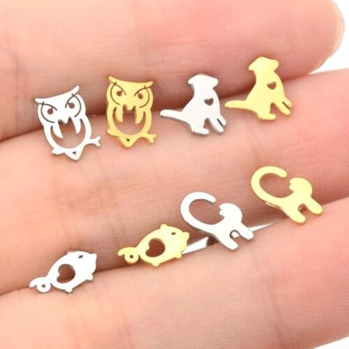 2Pcs 1.0x6mm Gold Color Owl Dog Pig Cat Helix Piercing Stud Earrings Surgical Steel Tragus Piercing Bar Conch Ball Ear Jewelry