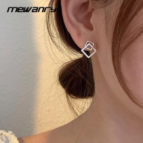 Mewanry Prevent Allergy 925 Sterling Silver Stud Earrings New Trend Elegant Geometric Zircon Bride Jewelry Girls Ear Accessories