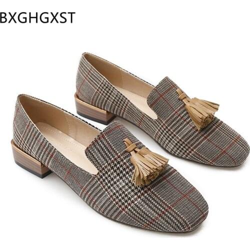 Oxfords Tassel Pumps Loafers Women Shoes Casual Low Heels Shoes Women Square Toe Heels Office Shoes for Women Block Heels Scarpe