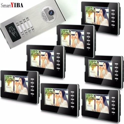 SmartYIBA Wire 7"Color Screen Video Door Phone Intercom Doorbell System Night Vision RFID Access Doorbell Camera For 8 Apartment
