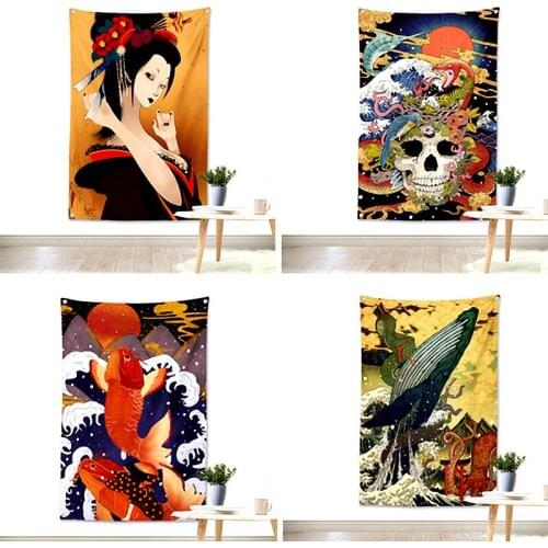 Japanese ukiyo-e tattoo pattern flag banner Vintage poster tapestry Hanging painting wall hanging Bar cafe concert home decor