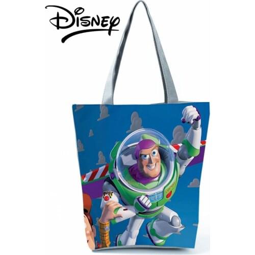 Disney Toy Story Printed Handbags Women High Capacity Eco Reusable Shopping Bag Personality Cartoon Shoulder Bag Custom Pattern