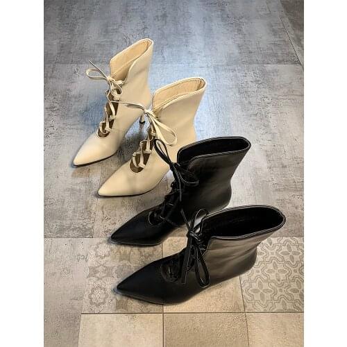 Womens boots ankle boots 2020 autumn new hollow breathable lace-up fashion high heel boots