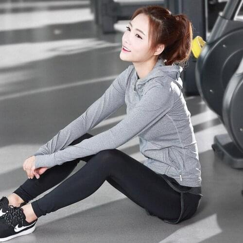 2019 womens Yoga set outdoor Fitness running sports suit jacket+pant+bra (3 piece/set) Hooded jacket quick-drying pants bra