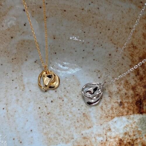 Amaiyllis 925 sterling silver Minimalist 18k Gold Irregular Necklace Pendants Hollow Geometry Silver 925 Necklace For Women