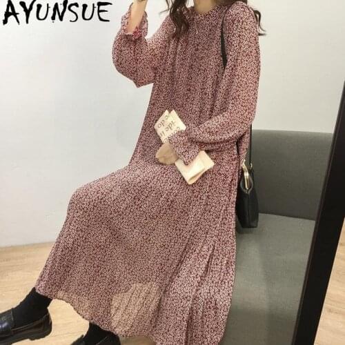AYUNSUE Plus Size Women Dress Spring Summer Floral Chiffon Long Sleeve Dress 2020 Casual Beach Vestidos De Verano 4xl KJ4351