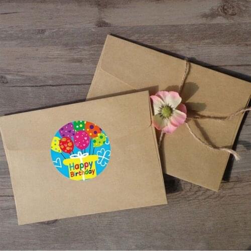 1 Roll 8 Styles Happy Birthday Round Stickers Party Gift Packaging Seal Labels