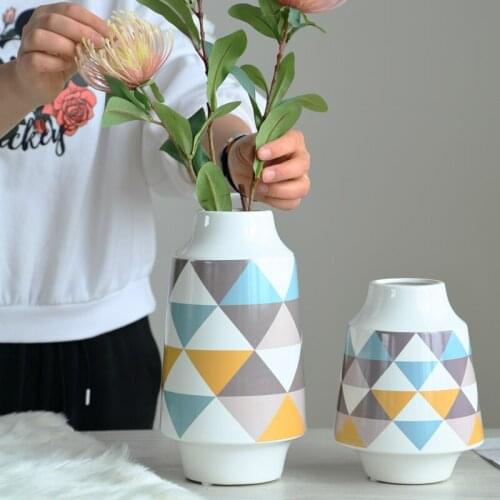 1pc European Vase Color Geometric Flower Vase Ceramic Water Planting Container Home Decor Wedding Gift