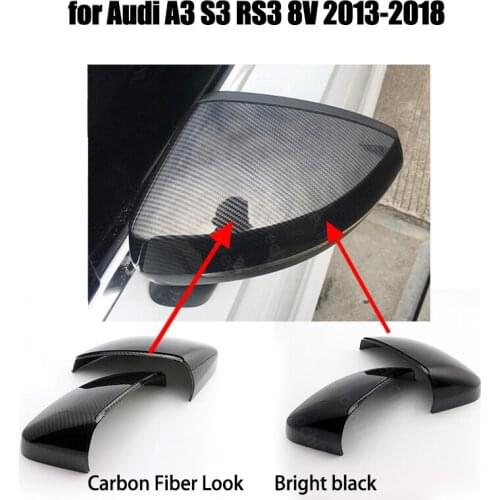 2pcs Rearview Carbon Fiber Pattern for Audi A3 S3 RS3 8V 2013-2018 Mirror Cover Caps Replacement Accessories Bright Black