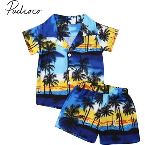 2019 Baby Summer Clothing New Toddler Kids Boy 2Pcs Clothes Sets Beach Coconut Tree Print Shirt+Shorts Pants Outfits 1-6T