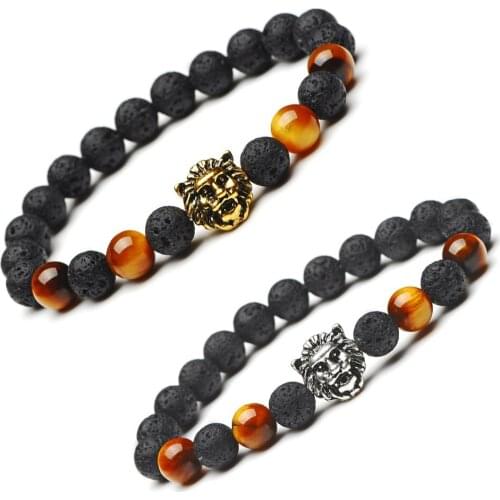 4 Styles Lion Head Charms 8mm Black Lava Stone Beads Bracelet DIY Aromatherapy Essential Oil Perfume Diffuser Yoga Jewelry